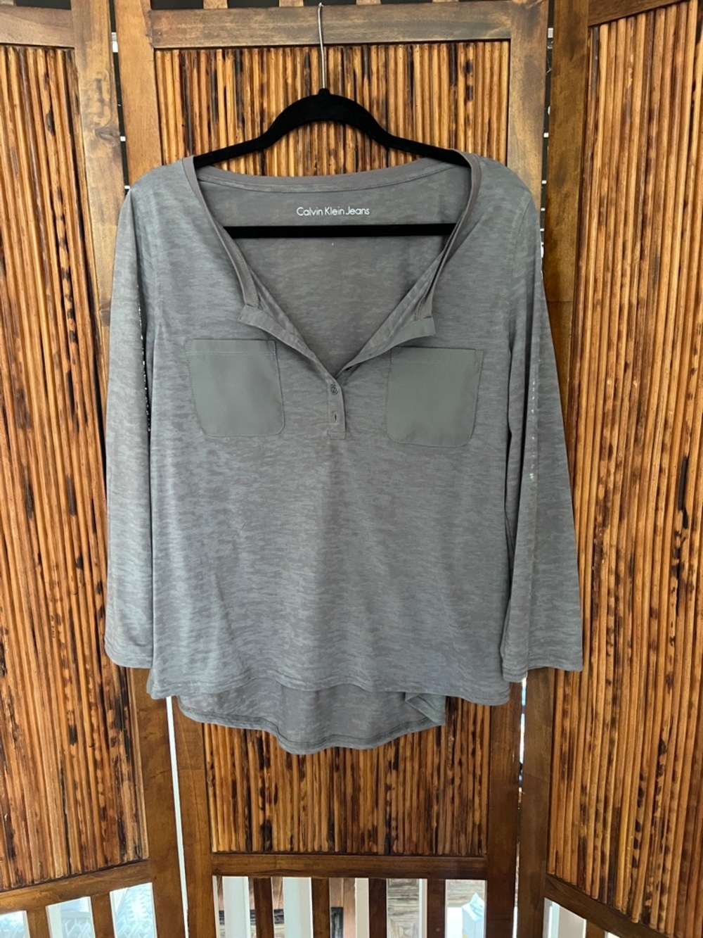 Calvin Klein Jeans Gray Long-Sleeve Henley with Chest Pockets